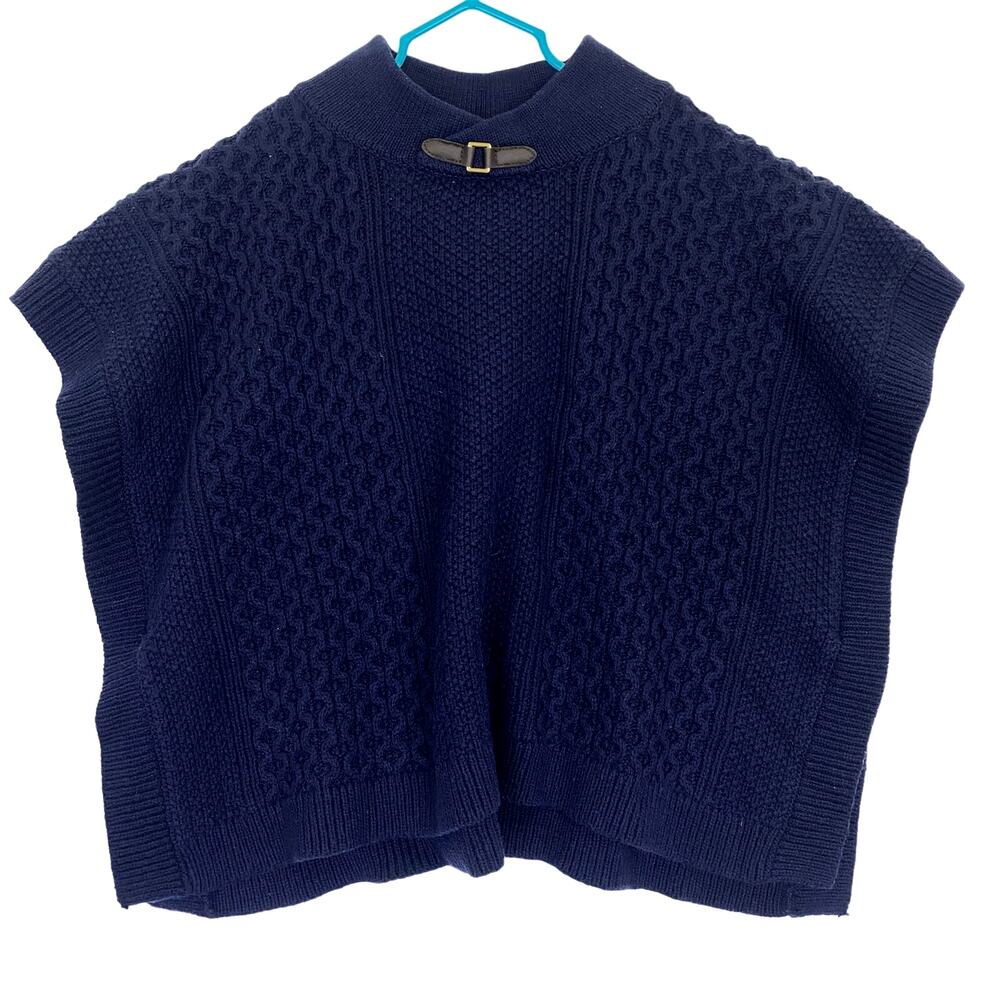 Janie & Jack Aran Cable Knit Poncho Girls Sz 6 Navy Blue Wool Blend Sweater NEW